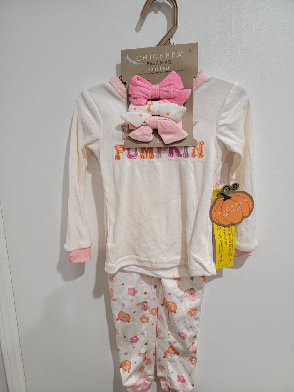 Chickpea Toddler Pajama Set - Cream and Pink 'Howdy Pumpkin'